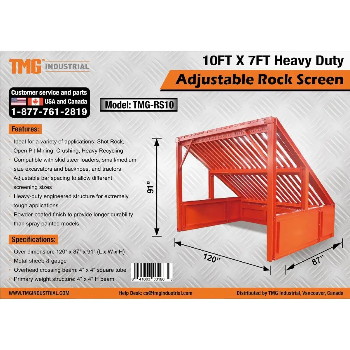 3 x 2 m Heavy-Duty Grizzly Rock Screen with Adjustable Deck Bars, 2200 kg Capacity, TMG-RS10 - Image 9