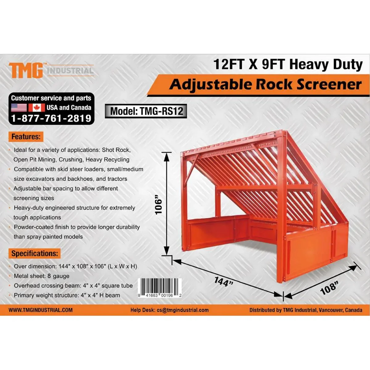 3.6 x 2.7 m Heavy-Duty Grizzly Rock Screen with Adjustable Deck Bars, 2200 kg Capacity, TMG-RS12 - Image 10