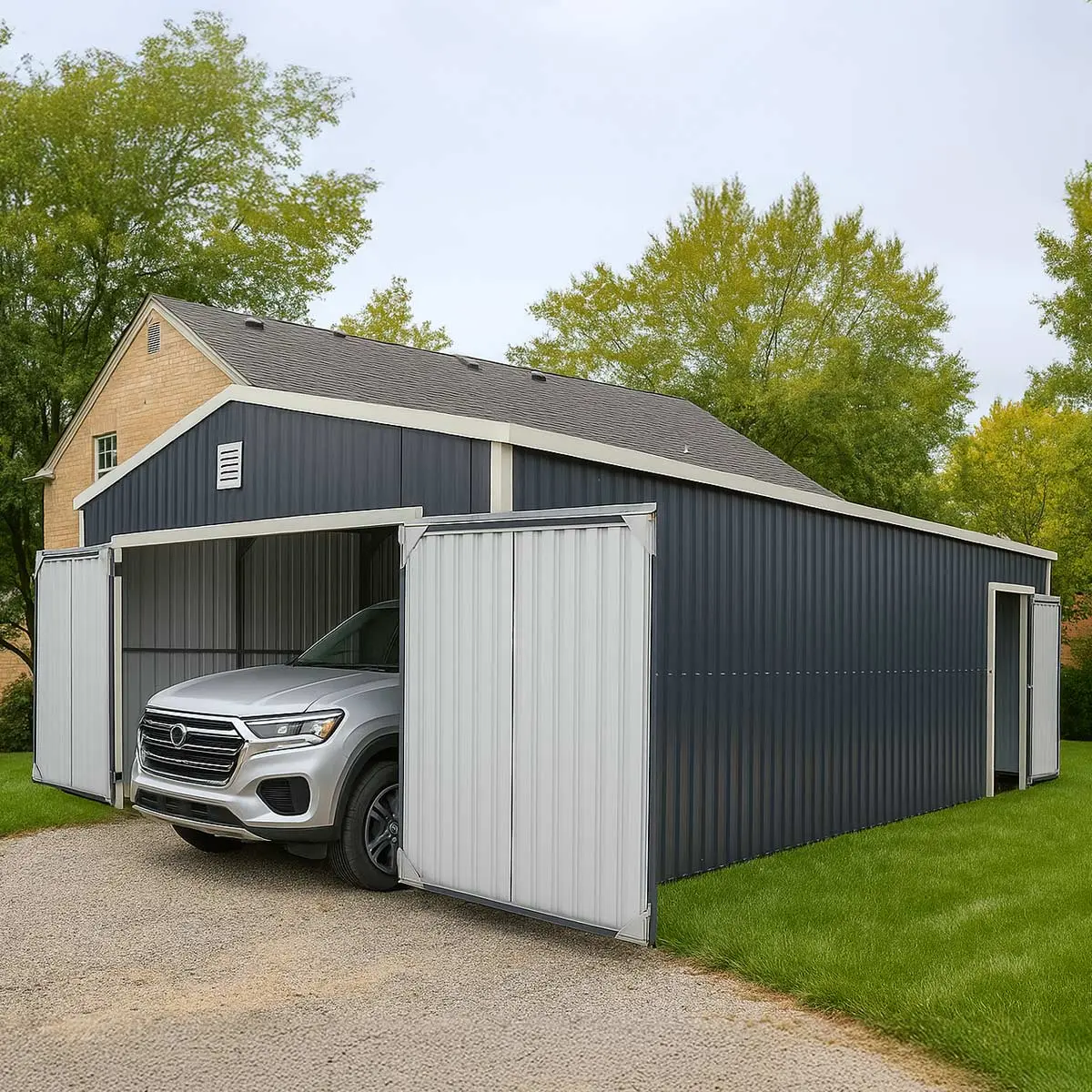 5 m × 7 m (16' × 24') Metal Garage Shed with Swing Front & Side Doors, 3.2 m (10'6") Peak Height, TMG-MS1624A - Image 2