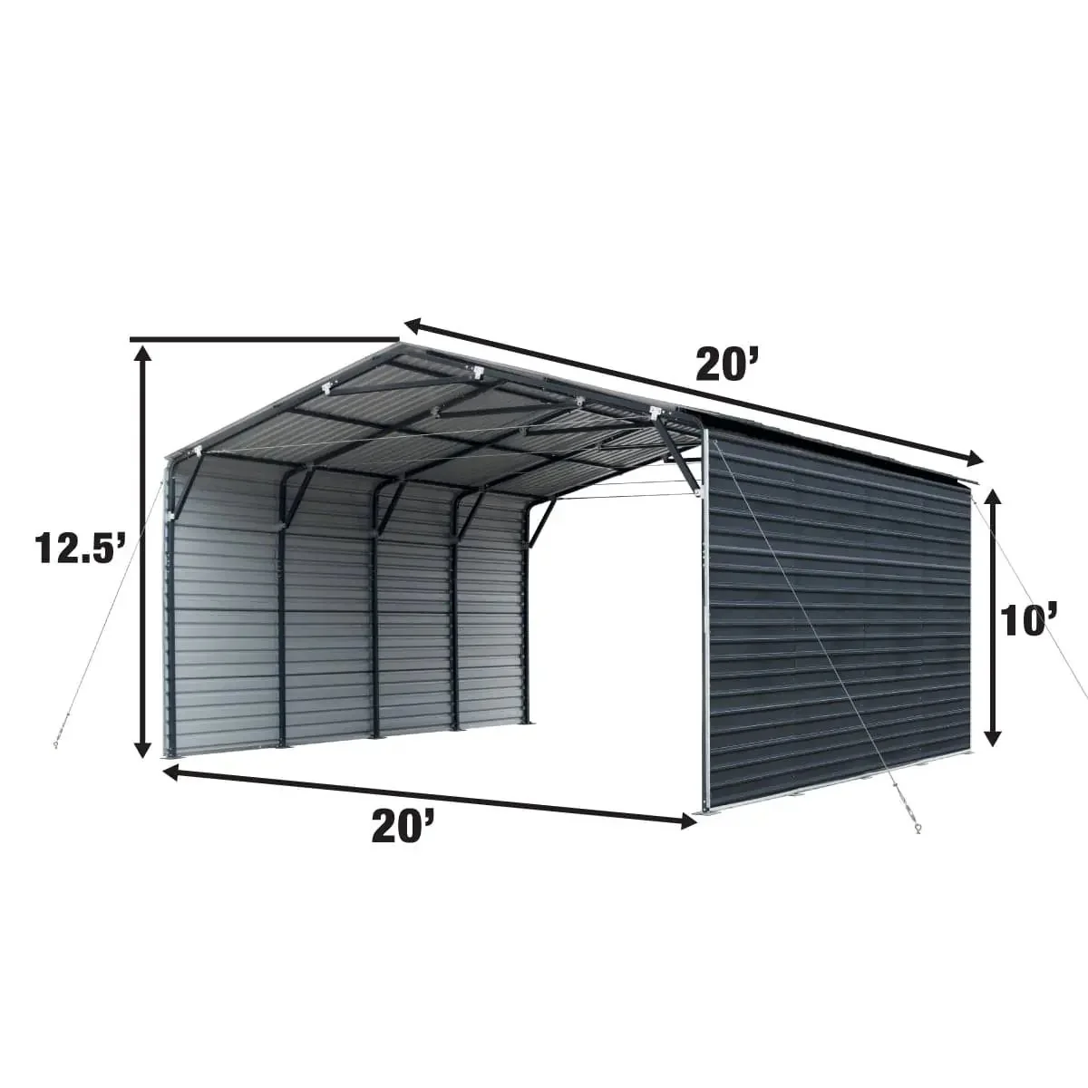 6 × 6 m Metal Shed Carport with 2.9 m Enclosed Sidewalls, 3.8 m Peak Height, TMG-MSC2020F - Image 6