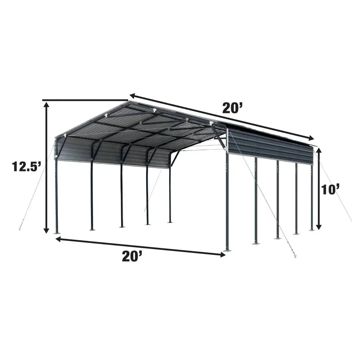 6 × 6 m Metal Shed Carport with 2.9 m Open Sidewalls, 3.8 m Peak Height, TMG-MSC2020 - Image 6