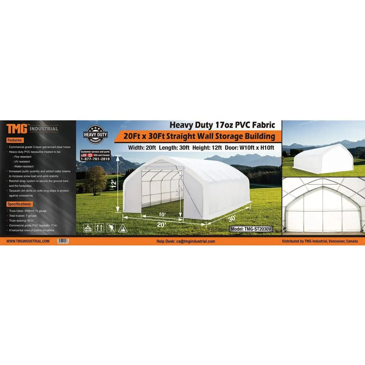 6 x 9 m Straight Wall Peak Ceiling Storage Shelter with Heavy Duty PVC Fabric Cover, TMG-ST2031V - Image 15
