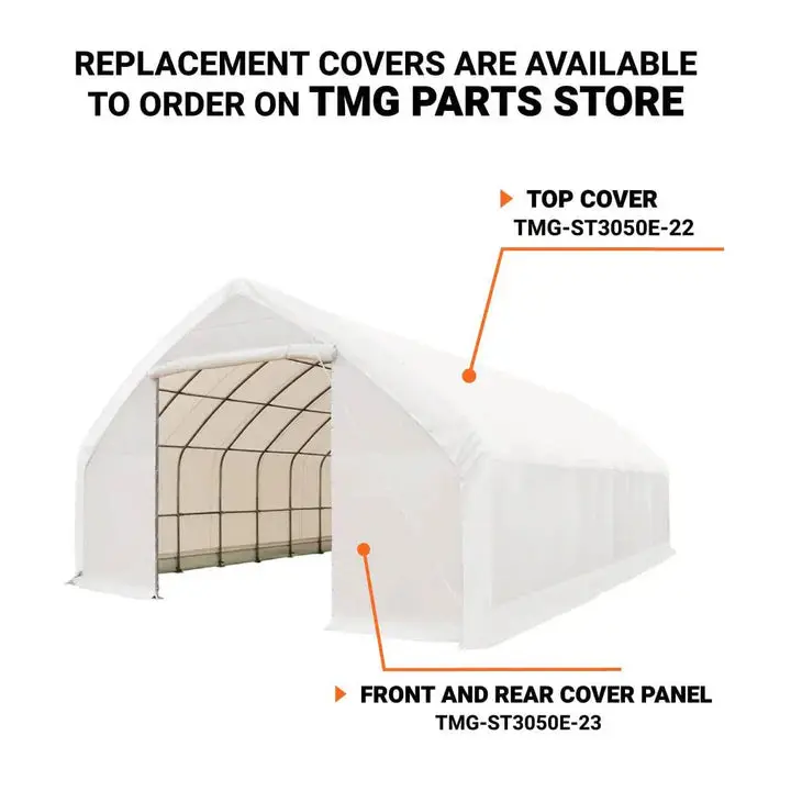 9 x 15 m Straight Wall Peak Ceiling Storage Shelter with Heavy Duty 300 GSM PE Cover TMG-ST3052E (Previously ST3050E) - Image 5