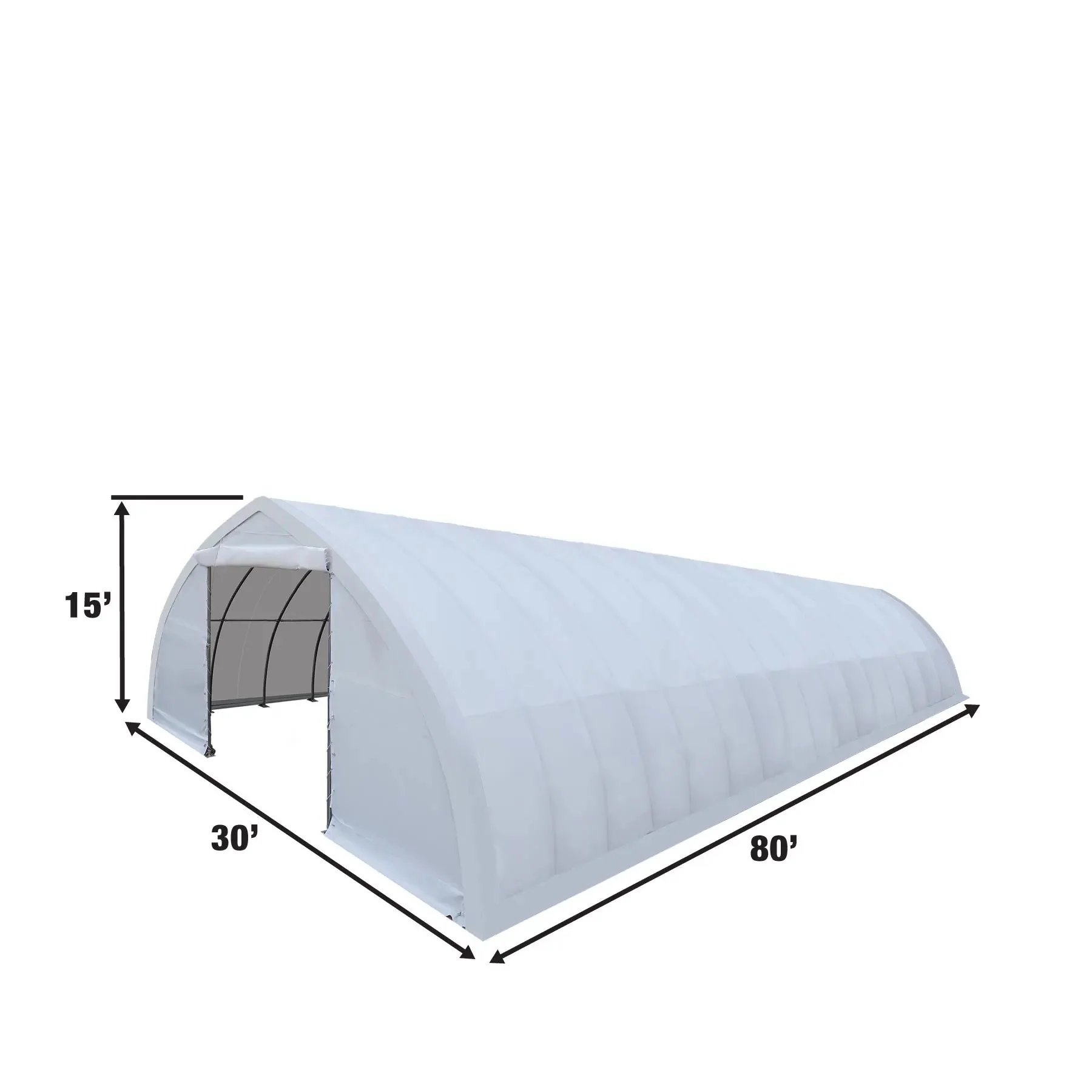 9.5 x 24.5m (30' x 80') Peak Ceiling Storage Shelter, 580 g/m² (17 oz) PVC Cover, TMG-ST3082V (Previously ST3080V) - Image 3