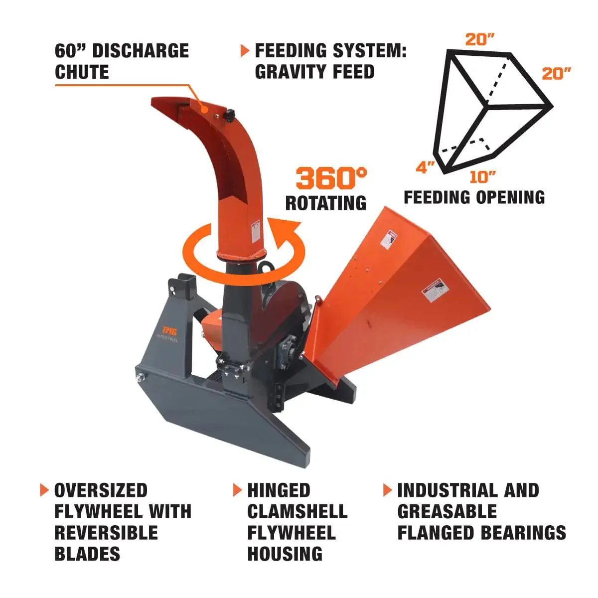 Sub-Compact PTO Woodchipper, 10 cm (4″) Chipping Capacity, 3-Point Hitch, 540 RPM PTO Shaft, TMG-WC42 - Image 5