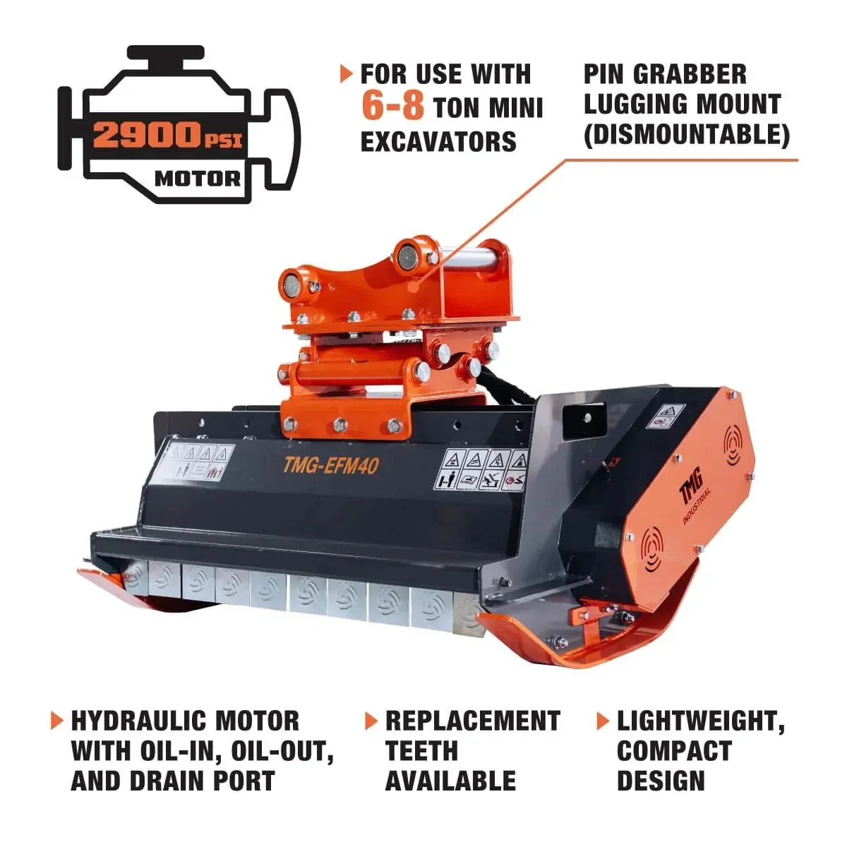 1015 mm (40") Flail Mower Brush Cutter for Mini to Midsize Excavators and Backhoes, TMG‑EFM40 - Image 6