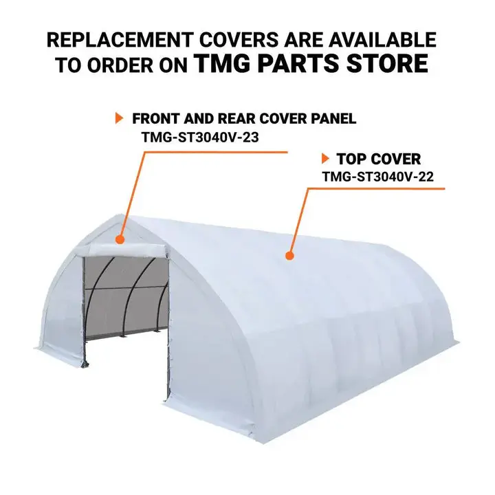 9m × 12m Peak Ceiling Storage Shelter with Heavy Duty 450 GSM PVC Cover & Drive Through Doors, TMG-ST3042V (Previously ST3040V) - Image 6