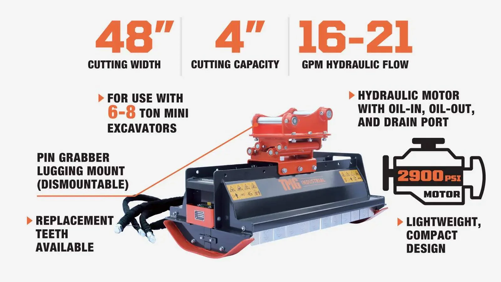 1220 mm (48") Flail Mower Brush Cutter for Mini to Midsize Excavators and Backhoes, TMG‑EFM48 - Image 7