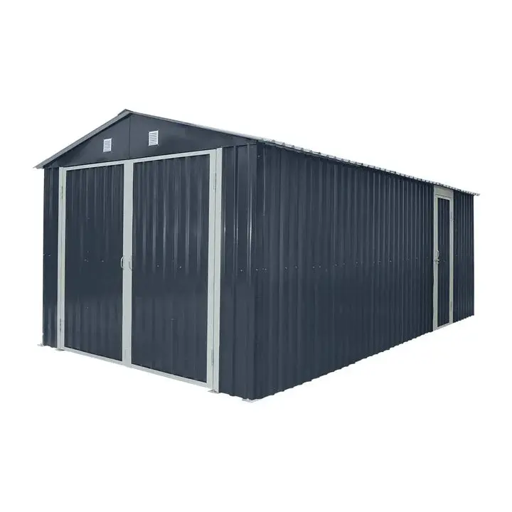 TMG Heavy Series™ 3 x 6 m Metal Garage Shed with Double Front Doors and Side Entry Door, 2.4 m Peak Height, TMG-MS1020B
