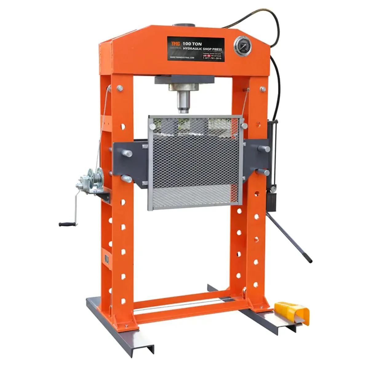 100 Ton Hydraulic Shop Press, Air & Manual Dual Operation, Protective Grid Guard, TMG-SP100 - Image 3