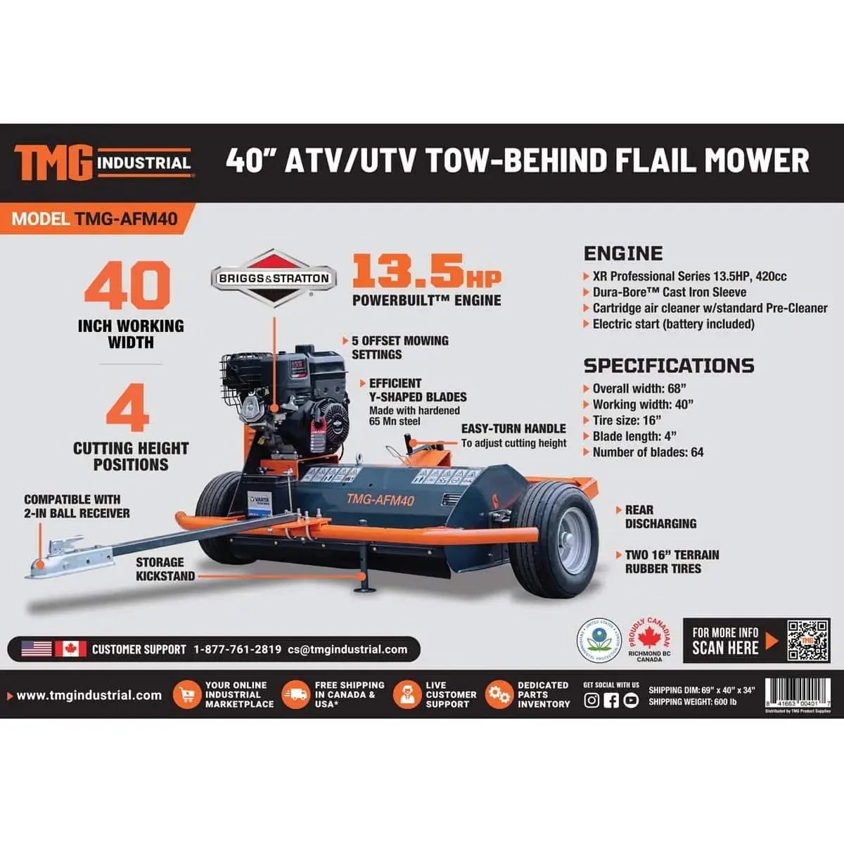 1000 mm (40″) ATV/UTV Flail Mower Slasher, Tow-Behind Side Shift TMG-AFM40 - Image 13