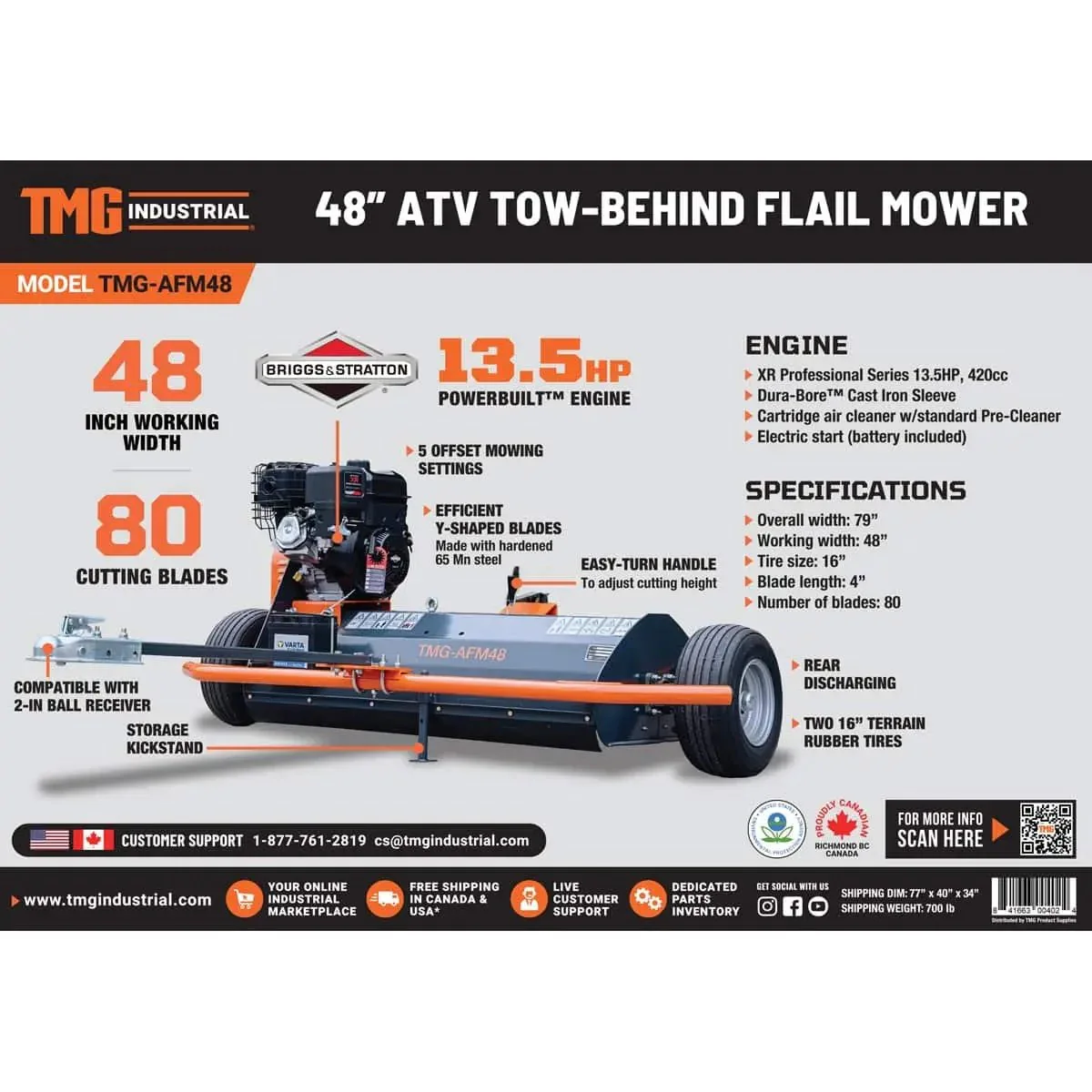 1200 mm (48″) ATV/UTV Flail Mower Slasher, Tow-Behind Side Shift TMG-AFM48 - Image 12