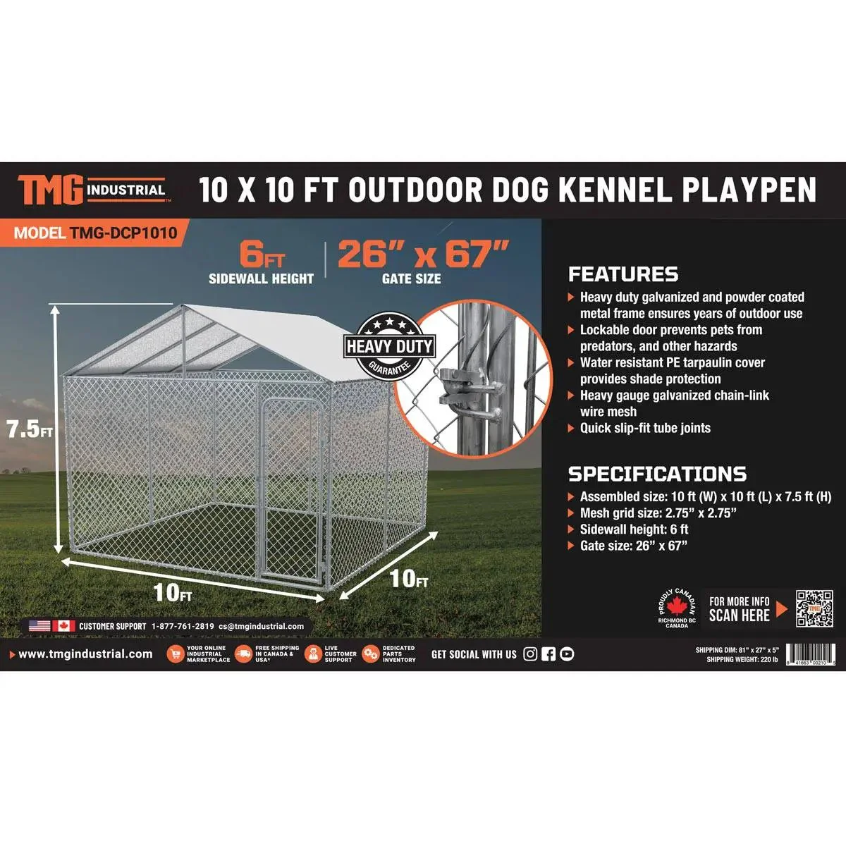 3 x 3 m Outdoor Dog Kennel Playpen with PE Cover, Locking Gate, 1.85 m Chain-link Fence, TMG-DCP1010 - Image 8