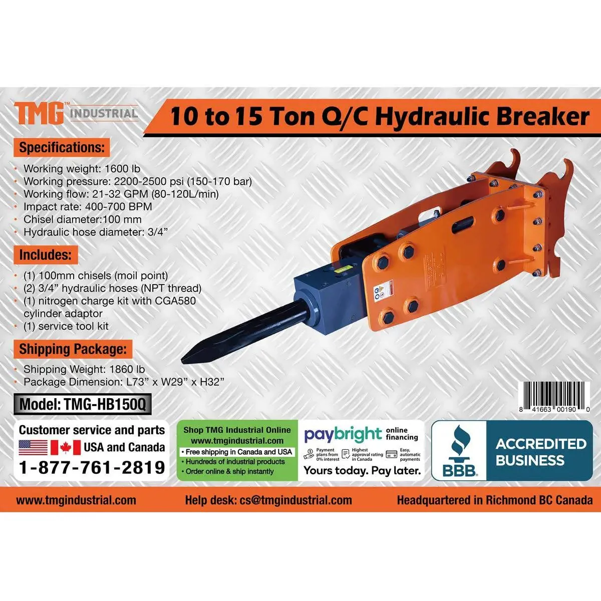 Hydraulic Breaker for 10–15 Ton Excavators, Quick-Change Lugging, TMG-HB150Q - Image 11