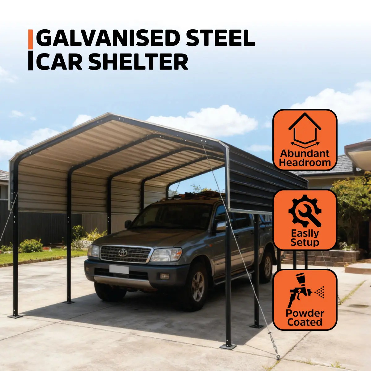 3.6 x 6 m Metal Shed Carport with 2.4 m Open Sidewalls, 2.9 m Peak Height, TMG-MSC1220 - Image 5
