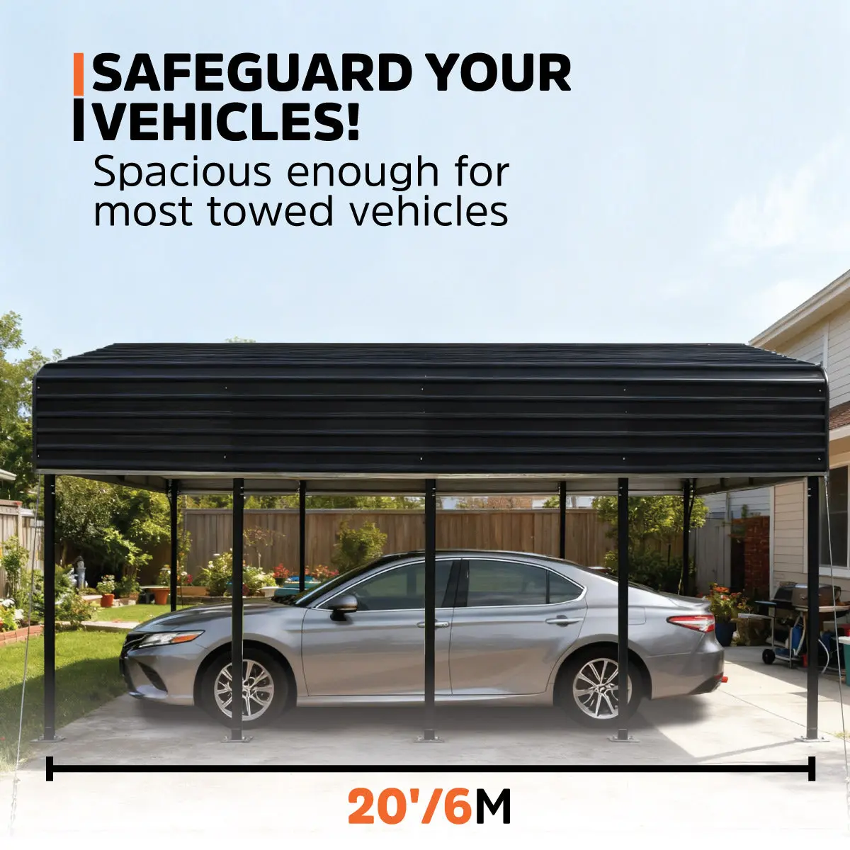 3.6 x 6 m Metal Shed Carport with 2.4 m Open Sidewalls, 2.9 m Peak Height, TMG-MSC1220 - Image 6