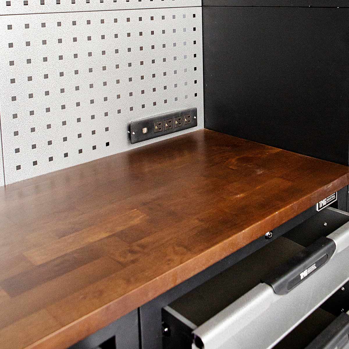 3.5m+2.6m L-Shaped Steel Garage Cabinet with Workbench, Pegboard and LED Lighting, TMG-WBM15 - Image 12