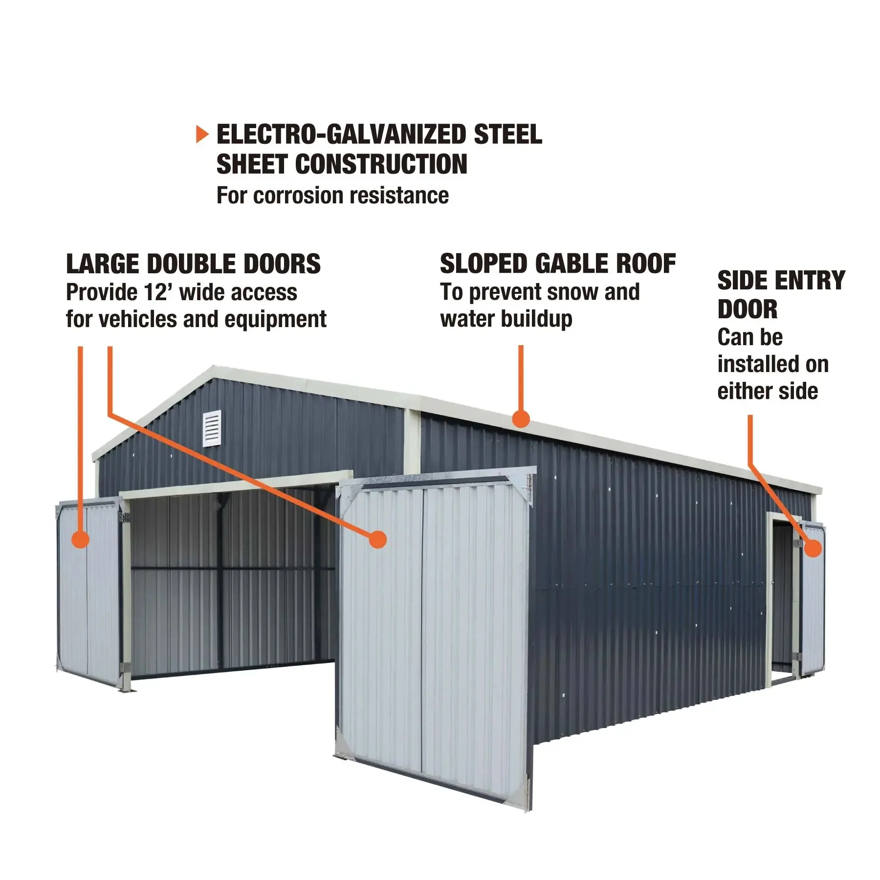 5 x 7.5 m Metal Garage Shed with Double Front & Side Doors, 3.0 m Peak Height, TMG-MS1624 - Image 5