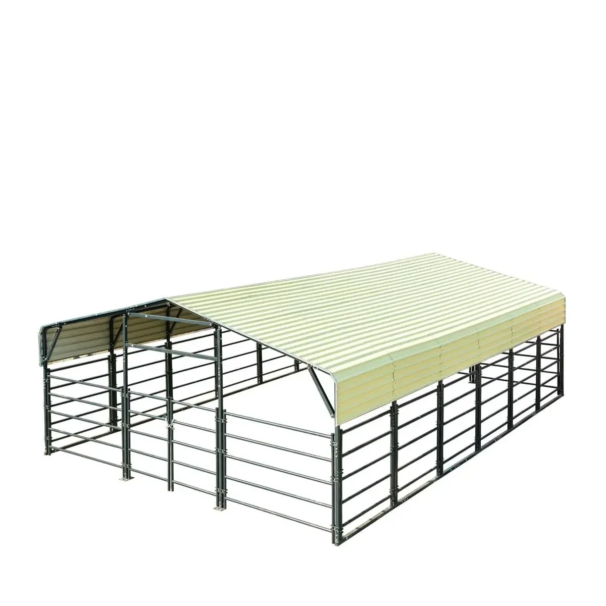6 x 9 m (20′ x 30′) Livestock Corral Panel Metal Shed, 2.2 m (7′) Sidewalls, 1.5 m (5′) Fencing, TMG-MS2030LC - Image 3