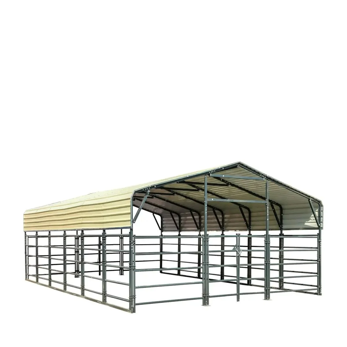 6 x 9 m (20′ x 30′) Livestock Corral Panel Metal Shed, 2.2 m (7′) Sidewalls, 1.5 m (5′) Fencing, TMG-MS2030LC - Image 5