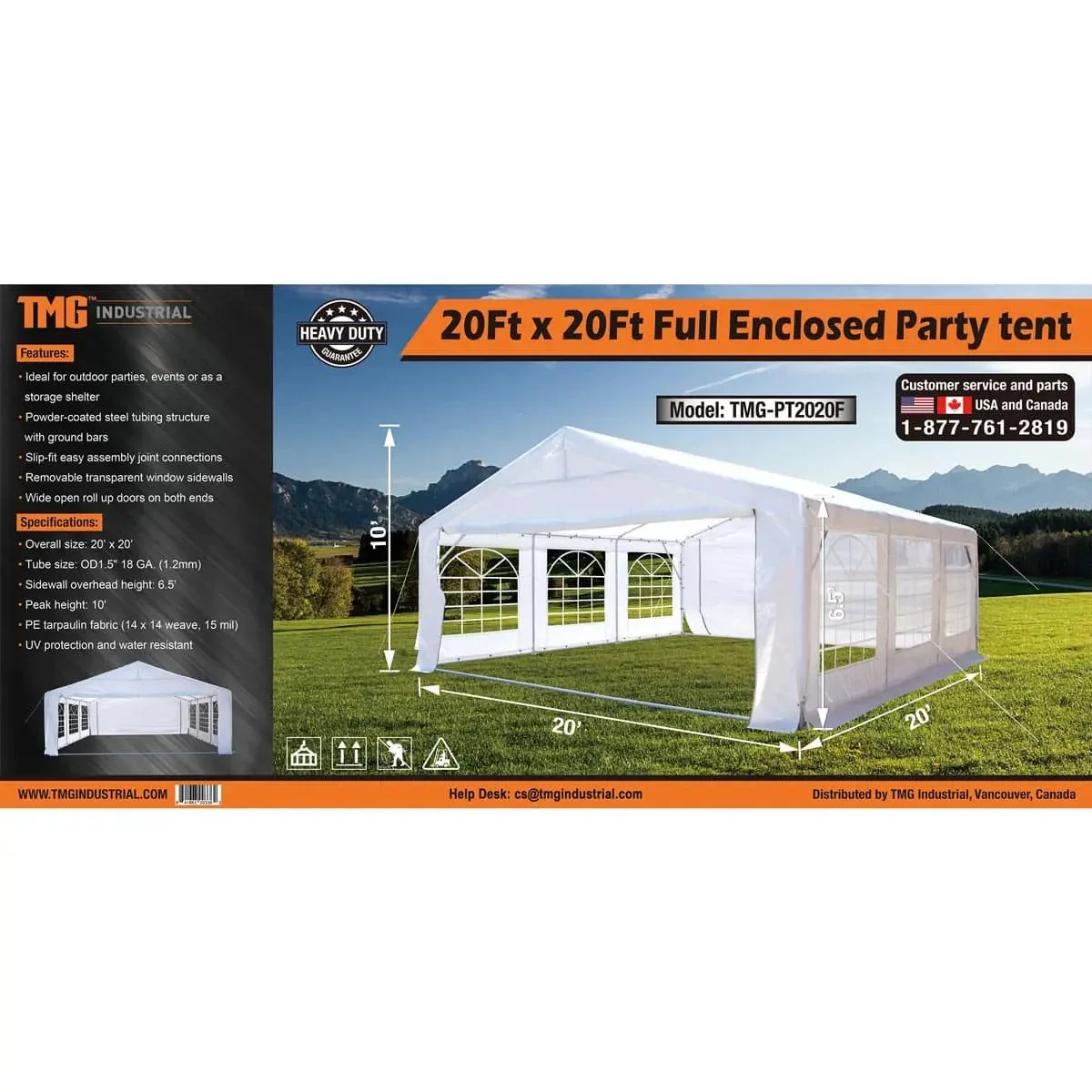 6 x 6 m Heavy-Duty Outdoor Party Tent with Removable Sidewalls and Roll-up Doors, PE Tarpaulin, TMG-PT2020F - Image 15
