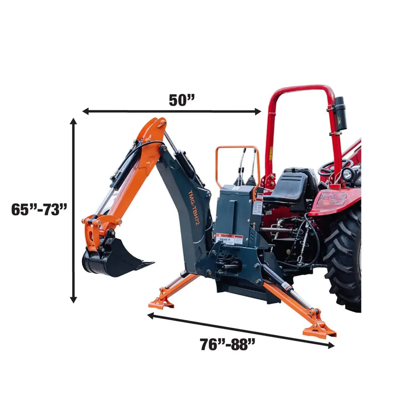1813 mm (6’) 3-Point Hitch Swing Backhoe Attachment, Category 1, 20 - 65 HP Tractor TMG-TBH72 - Image 3
