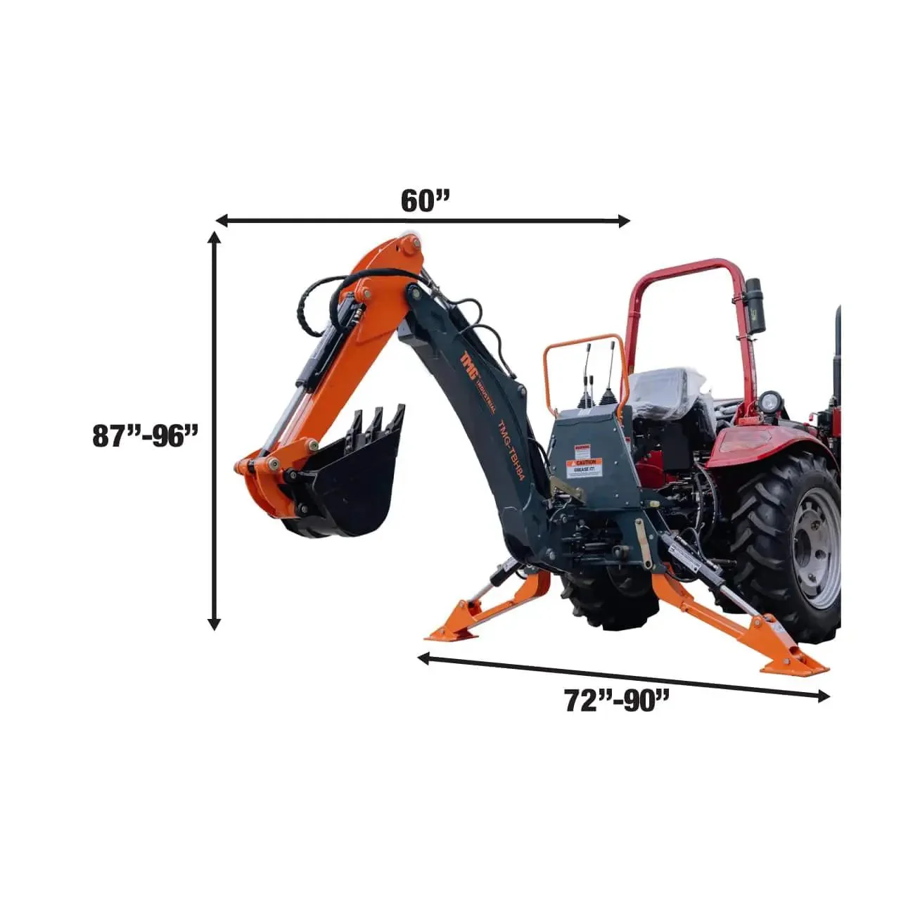 2200 mm (7’) 3-Point Hitch Swing Backhoe Attachment, Category 1 & 2, 40 - 100 HP Tractor TMG-TBH84 - Image 3