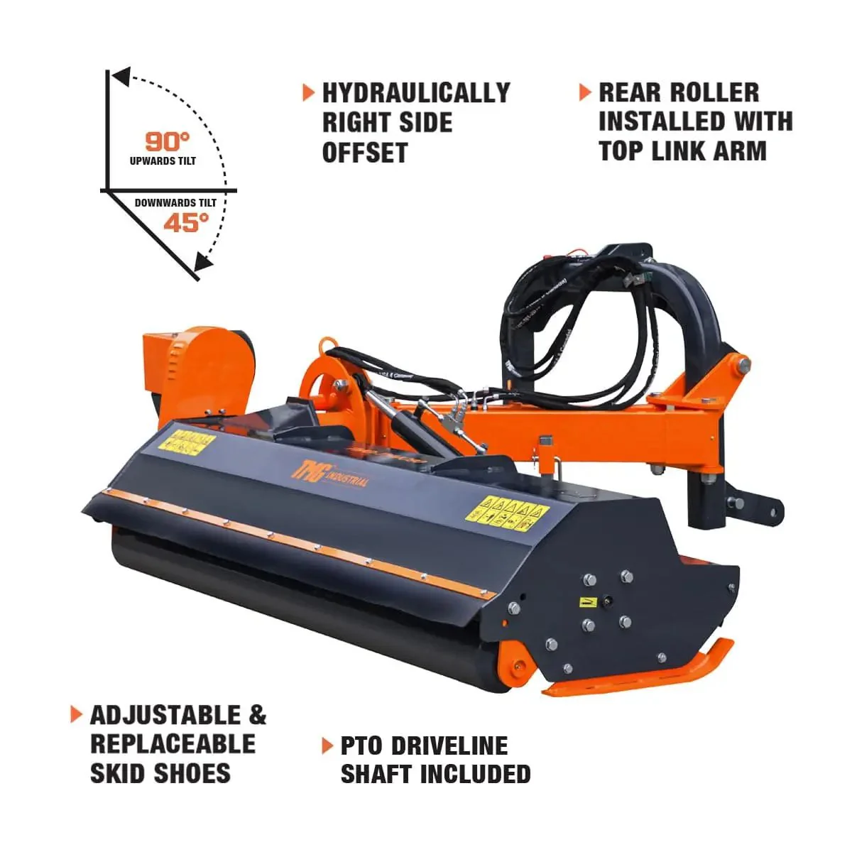 2200 mm (90") Ditch Bank Flail Mower, Hydraulic Side Offset Verge & Slope Cutter for 50–90 HP Tractors, TMGTFMO90 - Image 7