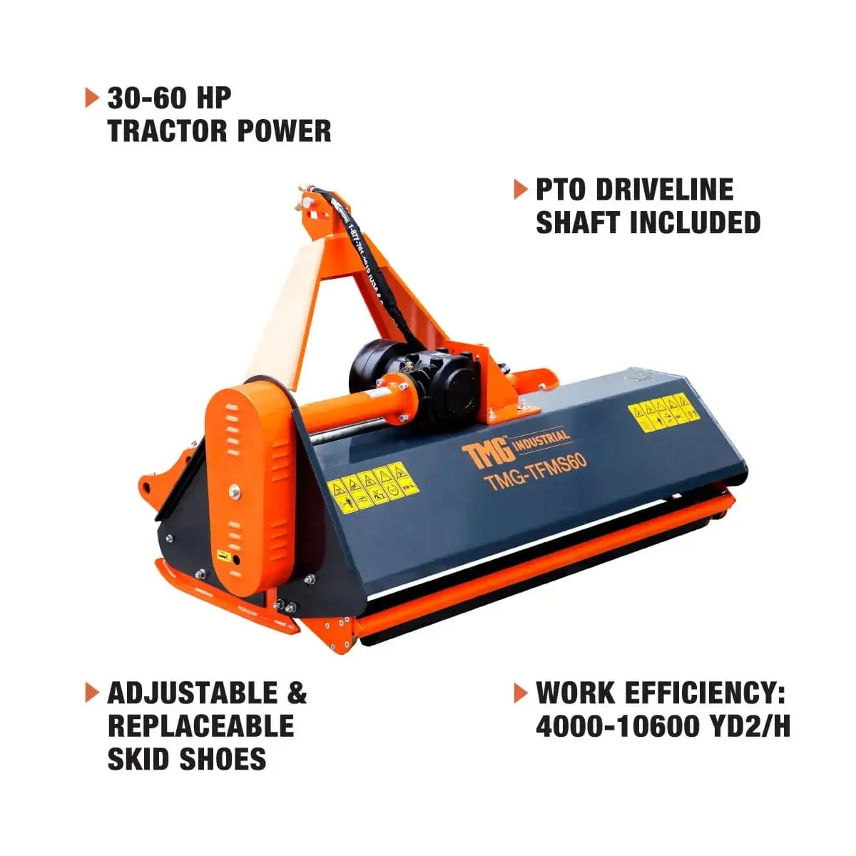 1550 mm (60") Side Shift Offset Flail Mower, 3‑Point Hitch, 30 - 60 HP Tractors, PTO Drive Shaft, TMG‑TFMS60 - Image 7
